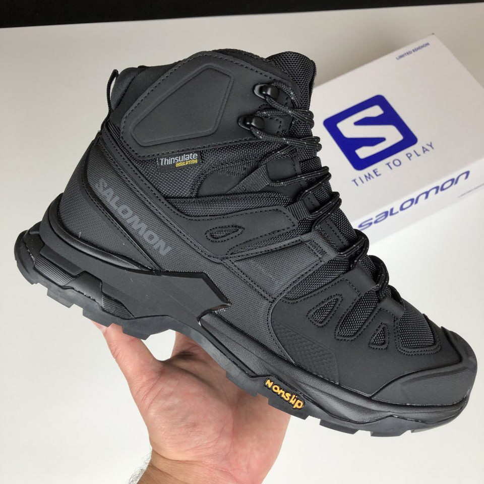 Чоловічі зимові кросівки Salomon X Ultra 4 Mid Wide GTX нубук стильні повсякденні чорні