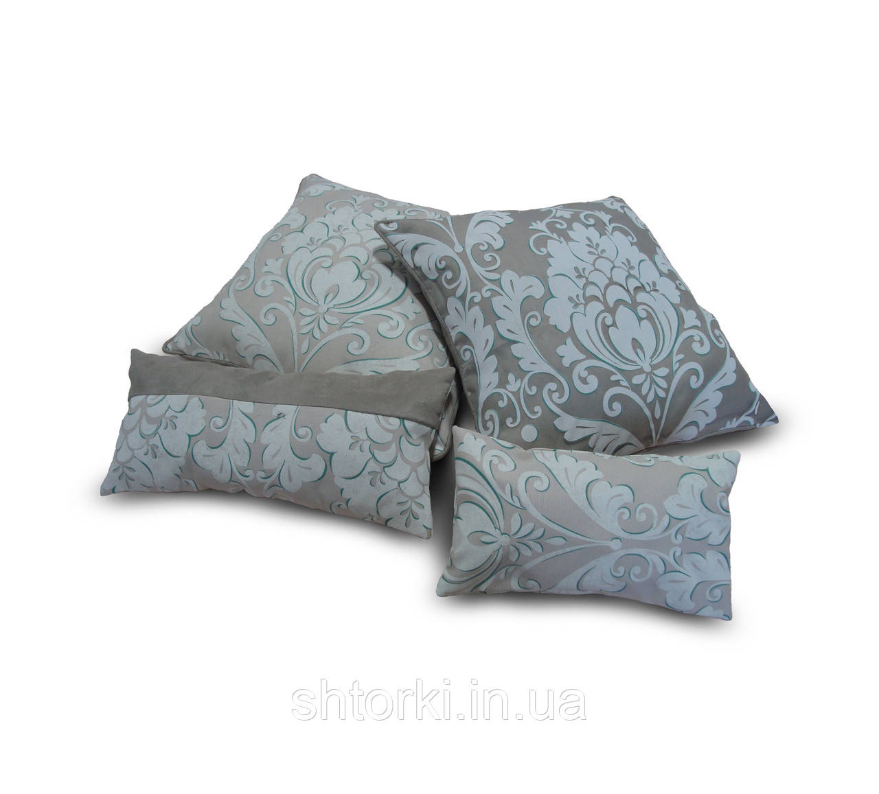 Комплект декоративних подушок Firanka Damask 40х40см 2шт 40х18см 1шт 30х18 см 1шт сірі з бежевим (п_0439)
