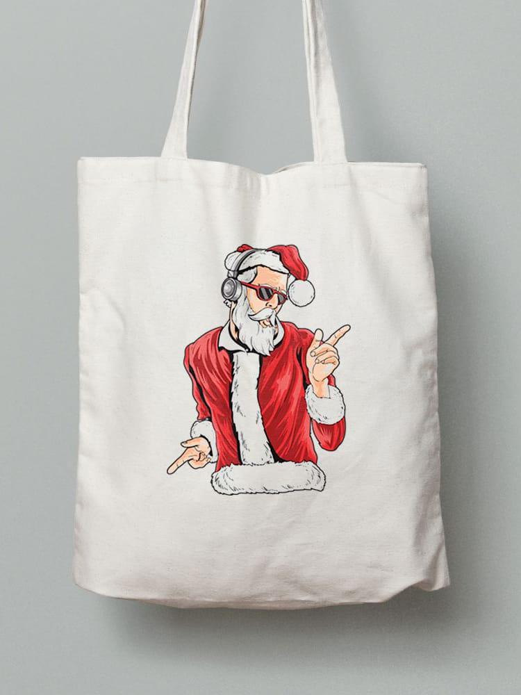 Екосумка шопер з бавовни 38х40см з принтом Santa and music (Санта та музика) (2109), фото 1