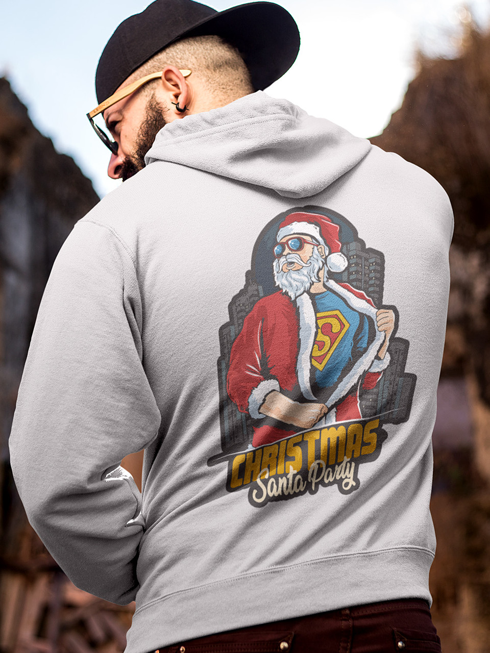 Толстовка чоловіча худі з новорічним принтом Christmas Santa Party (Різдвяна вечірка у Санти) - 2103, фото 1