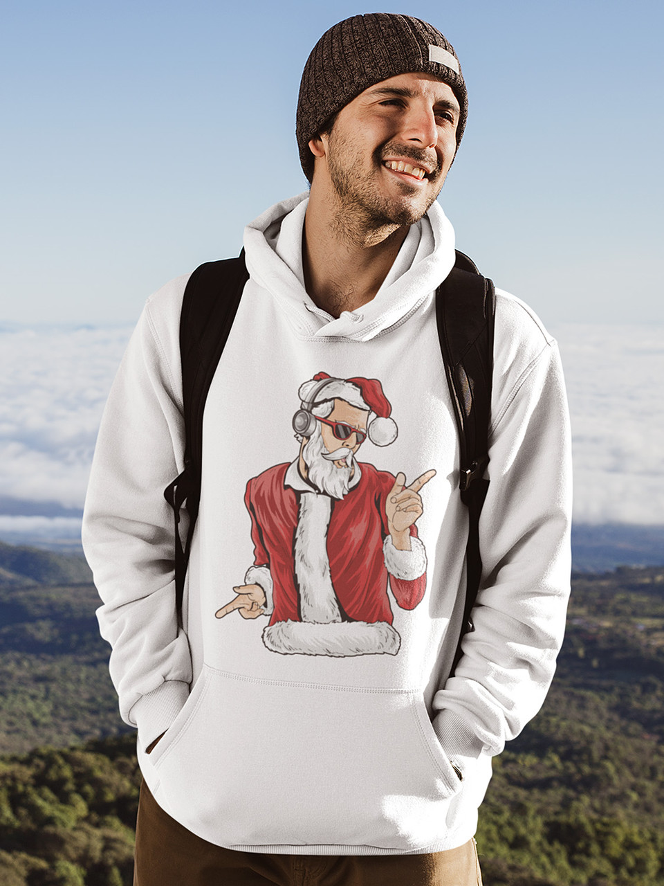 Толстовка чоловіча худі з новорічним принтом Santa and music (Санта та музика) - 2109, фото 1