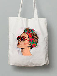 Екосумка шопер з бавовни 38х40см з принтом Girl in glasses (Дівчина в окулярах) - 0134