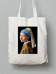 Екосумка шопер з бавовни 38х40см з принтом Girl with a pearl earring (Дівчина з перловою сережкою Вермер) -