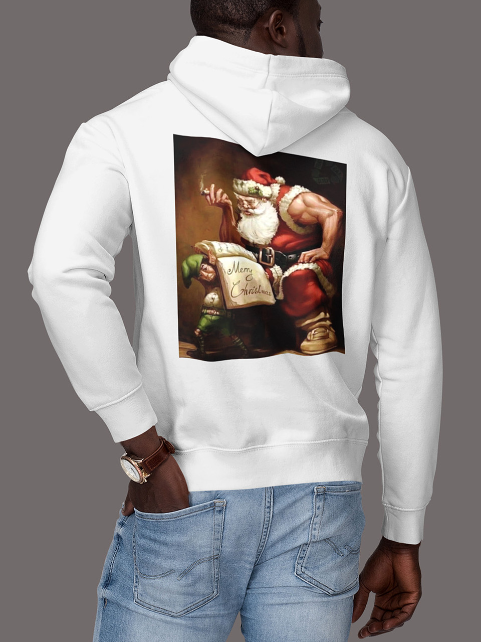 Толстовка чоловіча худі з новорічним принтом Bodybuilder Santa (Бодібілдер Санта) - 2101, фото 1
