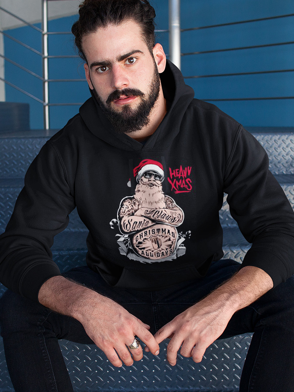 Толстовка чоловіча худі з новорічним принтом Heavy Christmas (Потужне Різдво) - 2104, фото 1