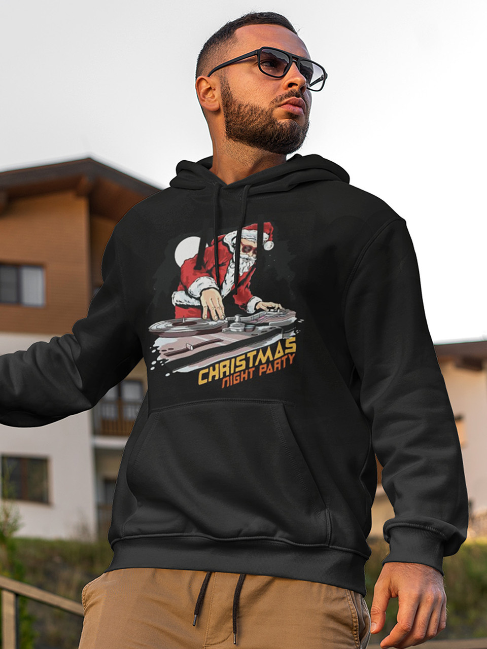 Толстовка чоловіча худі з новорічним принтом Christmas night party (Різдвяна вечірка) - 2102, фото 1