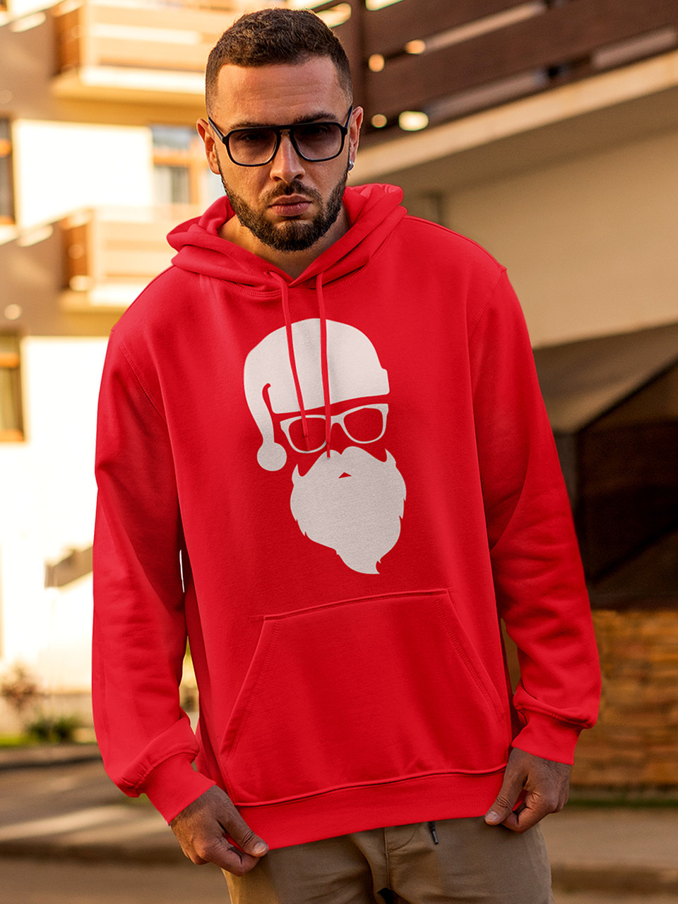 Толстовка чоловіча худі з новорічним принтом Hipster Santa (Хіпстер Санта) - 2105, фото 1