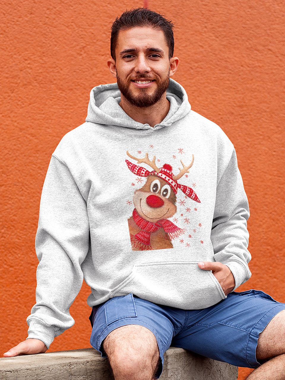 Толстовка чоловіча худі з новорічним принтом Різдвяний олень - 2117, фото 1