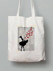 Екосумка шопер з бавовни 38х40см з принтом Дівчина і метелики - 2629