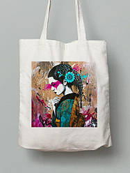 Екосумка шопер з бавовни 38х40см з принтом Гейша - 210231012