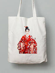 Екосумка шопер з бавовни 38х40см з принтом Гейша - 210231025