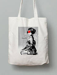 Екосумка шопер з бавовни 38х40см з принтом Гейша - 210231033