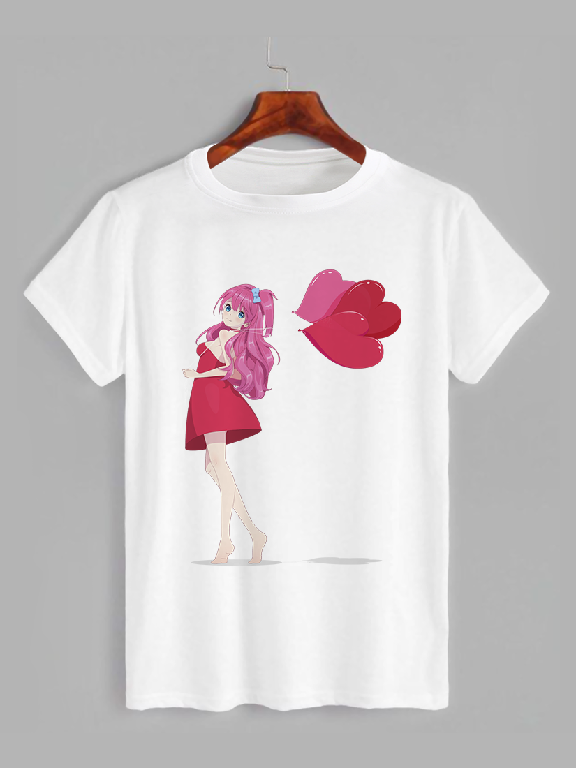 Футболка з принтом Аніме Дівчина Манга тримає повітряні кулі (0706), фото 1