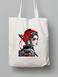 Екосумка шопер з бавовни 38х40см з принтом Дівчина самурай - 210231037