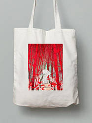 Екосумка шопер з бавовни 38х40см з принтом Гейша з парасолькою - 210231038