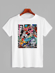 Футболка з принтом Стріт-арт Графіті Міккі і Мінні Маус (0918)