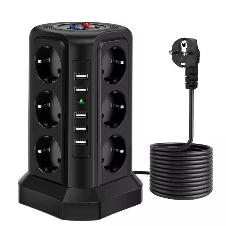 Подовжувач переноска мережева на 12 розеток із 5 USB довжина 1.8 м, у кольорі чорний