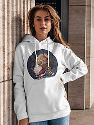 Толстовка жіноча худі з новорічним принтом Santa with gifts (Санта з подарунками) - 2113