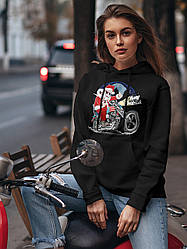 Толстовка жіноча худі з новорічним принтом Santa biker (Санта байкер) - 2110