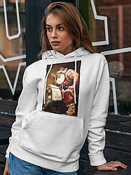 Толстовка жіноча худі з новорічним принтом Bodybuilder Santa (Бодібілдер Санта) - 2101