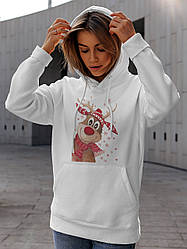 Толстовка жіноча худі з новорічним принтом Різдвяний олень - 2117