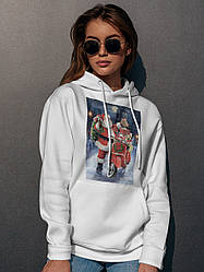 Толстовка жіноча худі з новорічним принтом Санта Клаус з подарунками - 211202