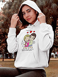 Худі на день закоханих з принтом Love is - дякувати їй за те, що вона увійшла в твоє життя (0202)