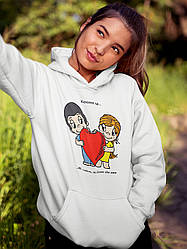 Худі на день закоханих з принтом Love is - дві людини, які ділять одне серце (0207)