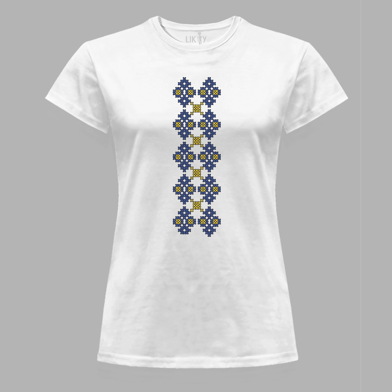 Футболка жіноча з патріотичним принтом "Жовто-блакитна українська вишиванка" (011113), фото 1