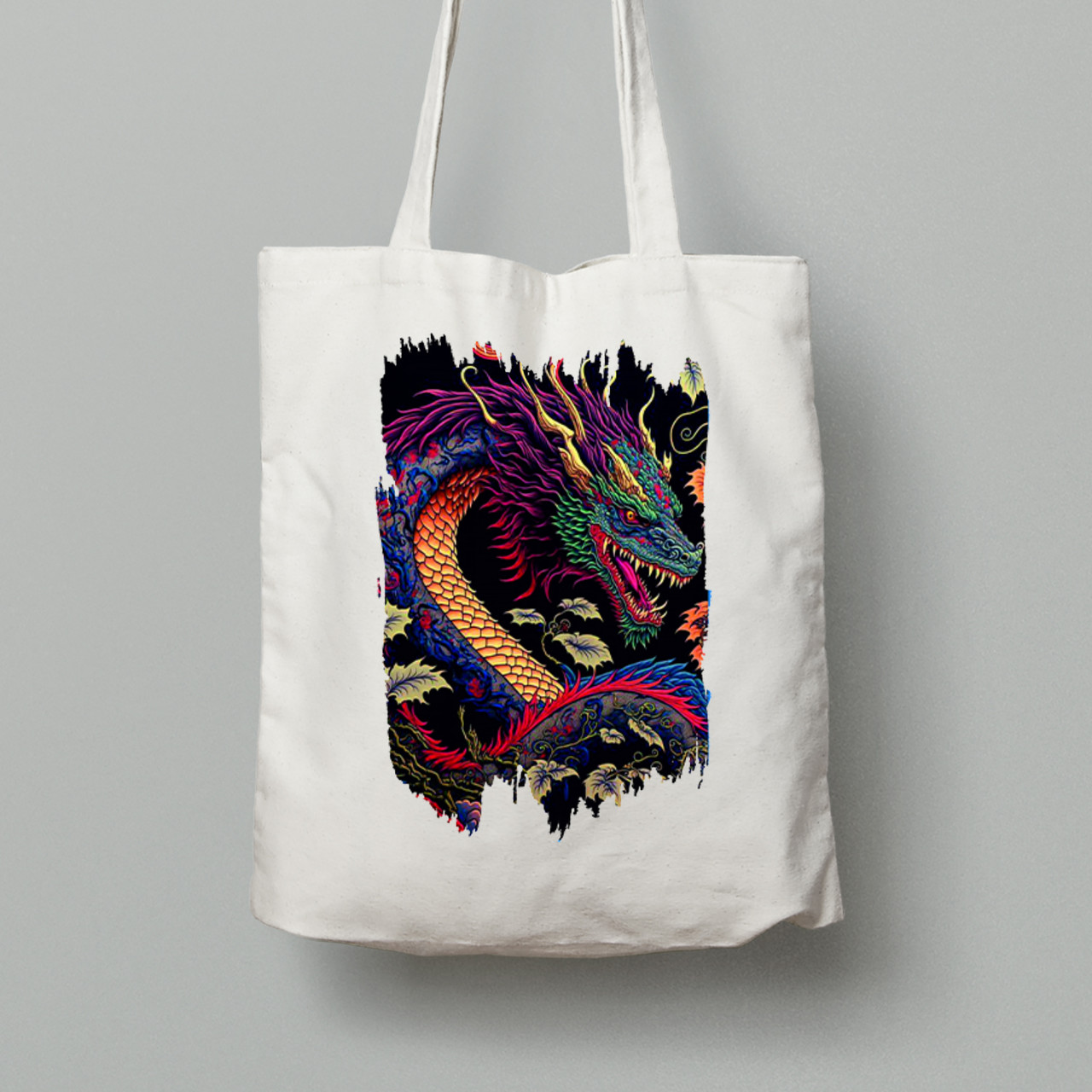 Екосумка шопер з бавовни 38х40см з принтом "Яскравий вогняний дракон" (231001), фото 1