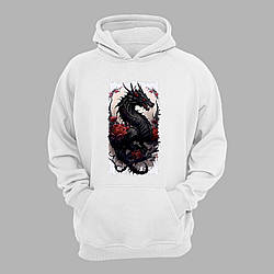 Худі з принтом "Чорний дракон з трояндами" (231002)