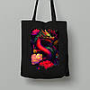 Екосумка шопер з бавовни 38х40см з принтом "Червоний дракон з квітами" (231003), фото 2