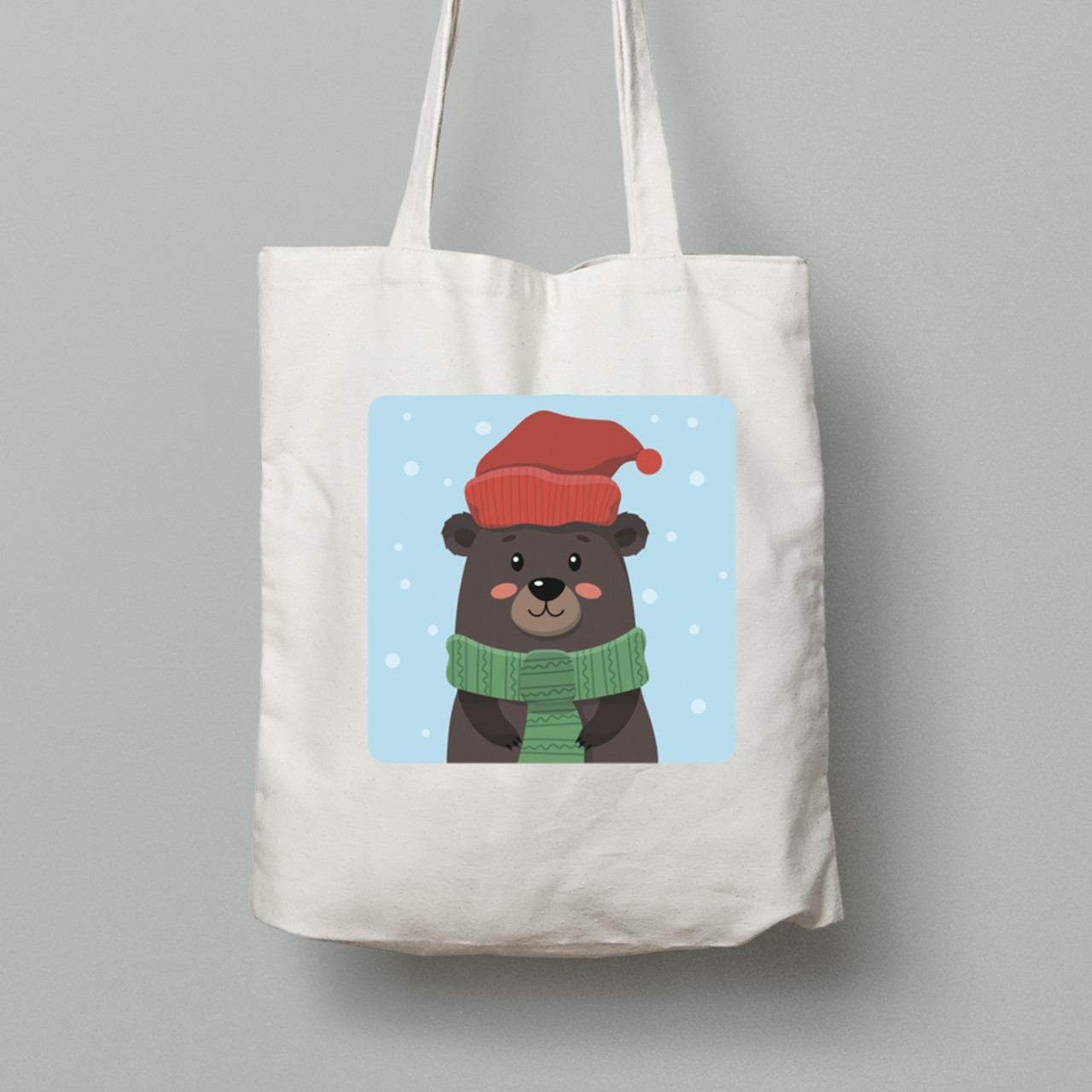 Екосумка шопер з бавовни 38х40см з новорічним принтом "Зимовий ведмідь" (0211319), фото 1