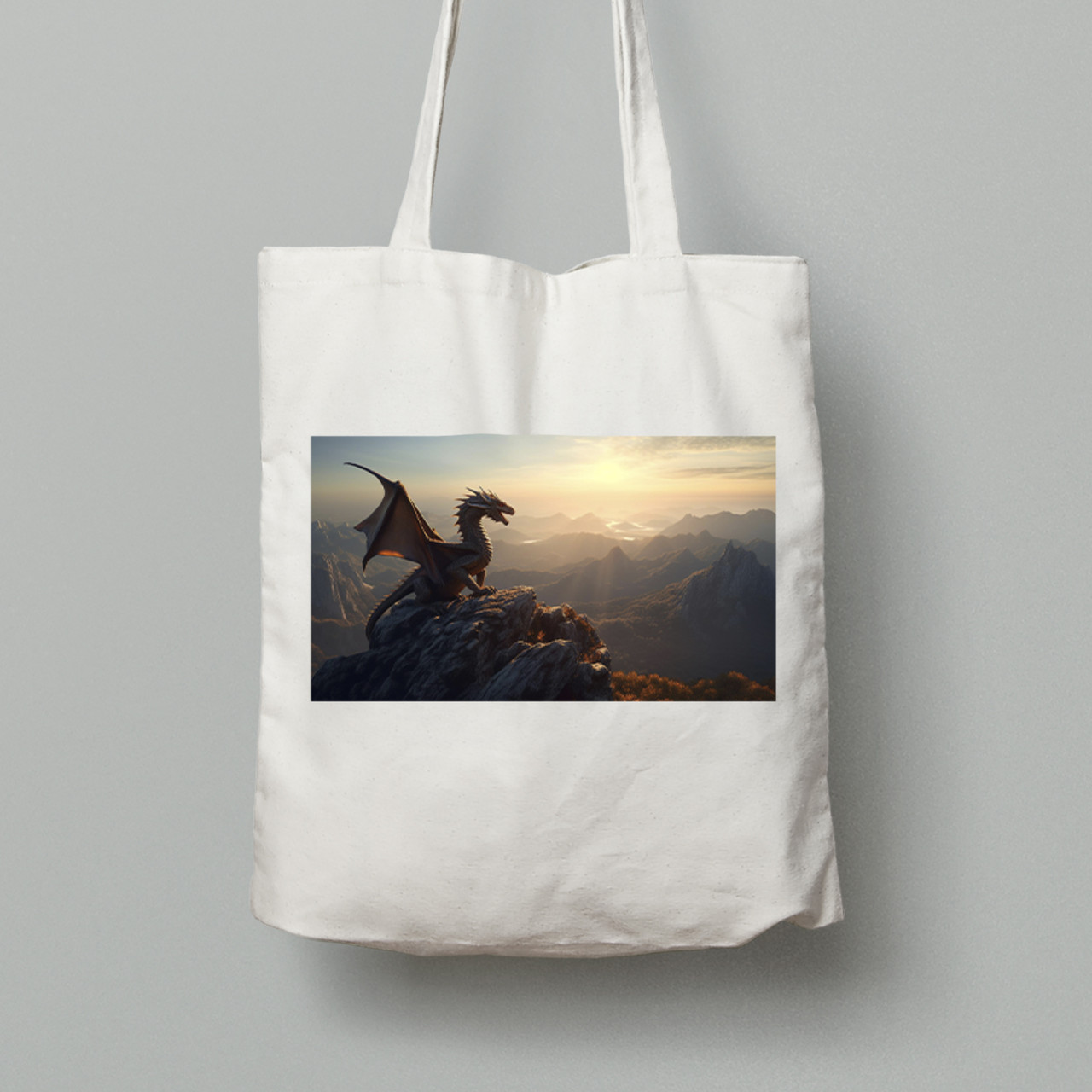 Екосумка шопер з бавовни 38х40см з принтом "Дракон на горі на світанку" (231009), фото 1