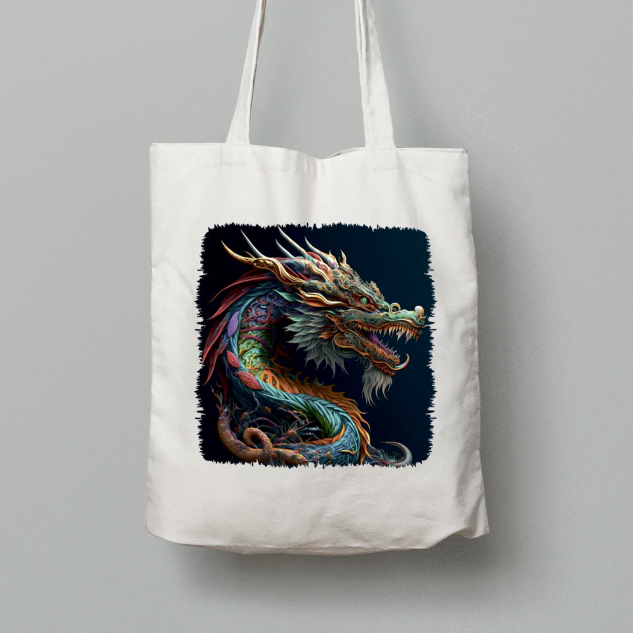 Екосумка шопер з бавовни 38х40см з принтом "Кольоровий дракон" (231014), фото 1