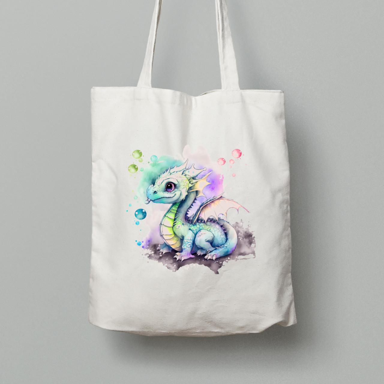 Екосумка шопер з бавовни 38х40см з принтом "Чарівний бульбашковий дракончик" (231018), фото 1