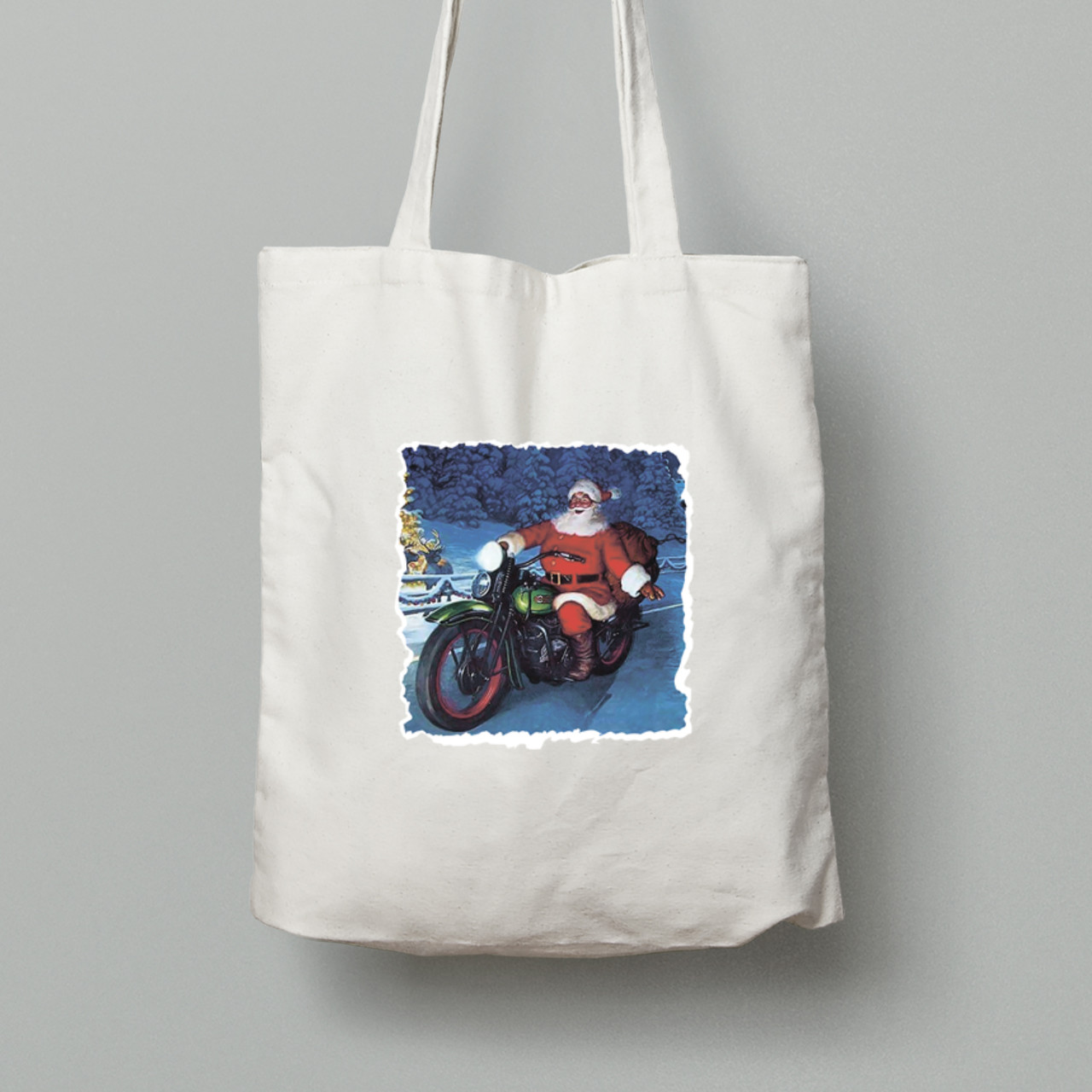 Екосумка шопер з бавовни 38х40см з новорічним принтом "Санта байкер" (0211338), фото 1