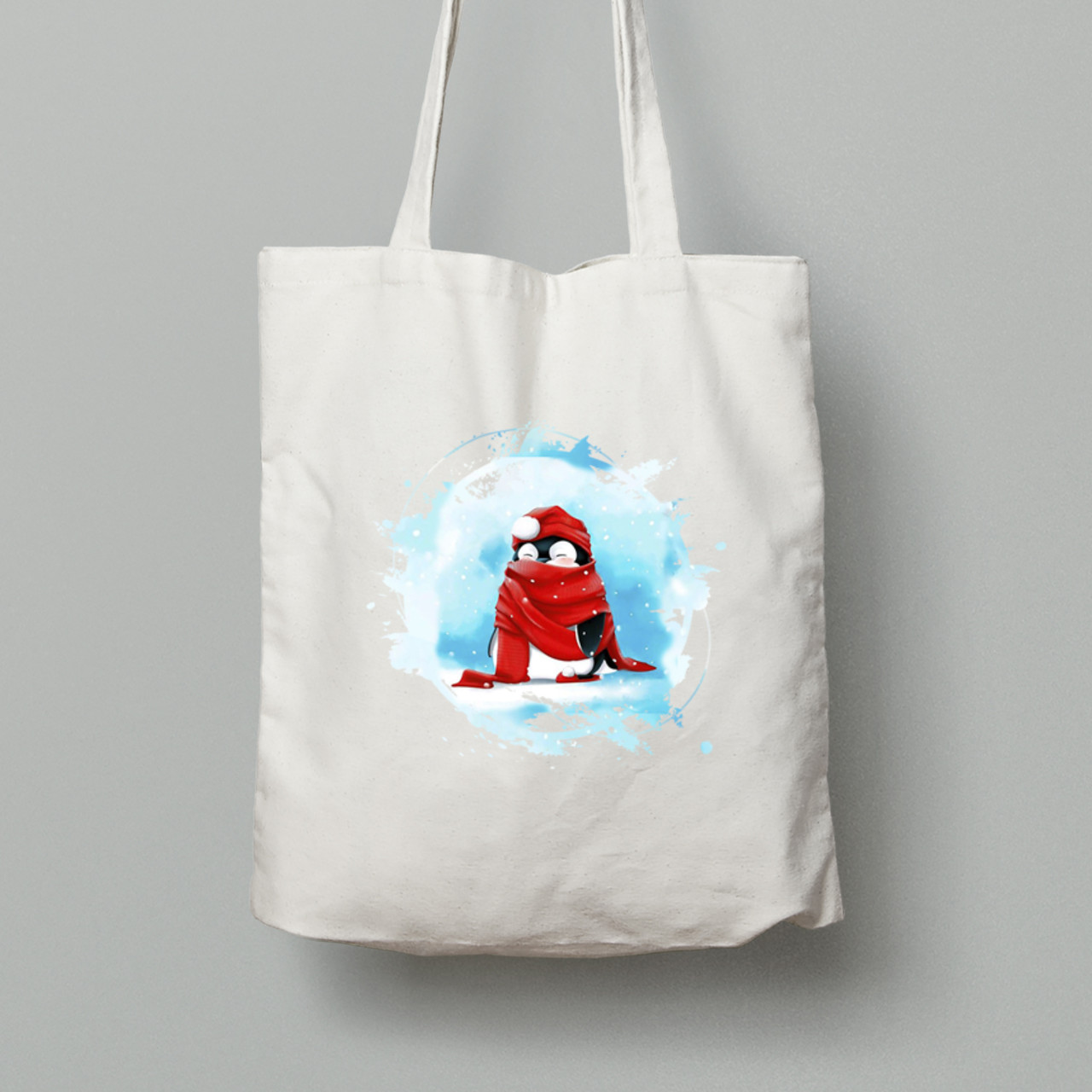 Екосумка шопер з бавовни 38х40см з новорічним принтом "Різдвяний щасливий пінгвін" (0211342), фото 1