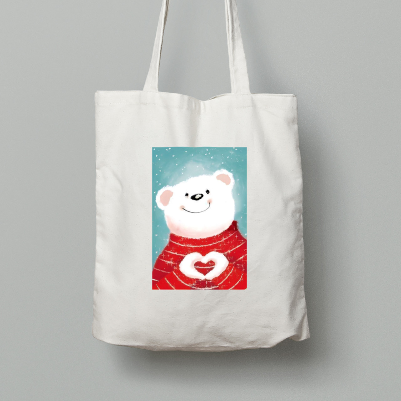 Екосумка шопер з бавовни 38х40см з новорічним принтом "Люблю тебе, ведмежатко" (0211345), фото 1