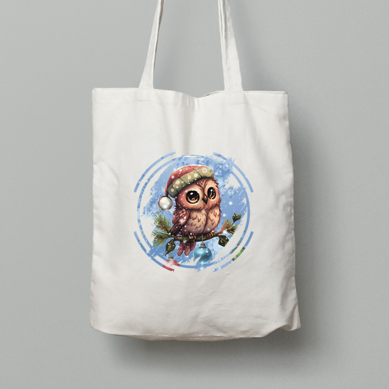 Екосумка шопер з бавовни 38х40см з новорічним принтом "Совеня на різдвяній ялинці" (0211346), фото 1