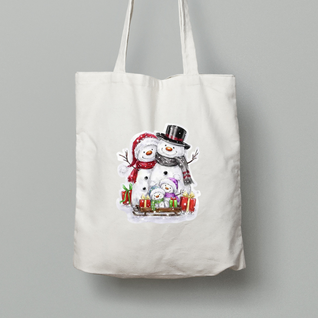 Екосумка шопер з бавовни 38х40см з новорічним принтом "Сім'я різдвяних сніговиків" (0211353), фото 1