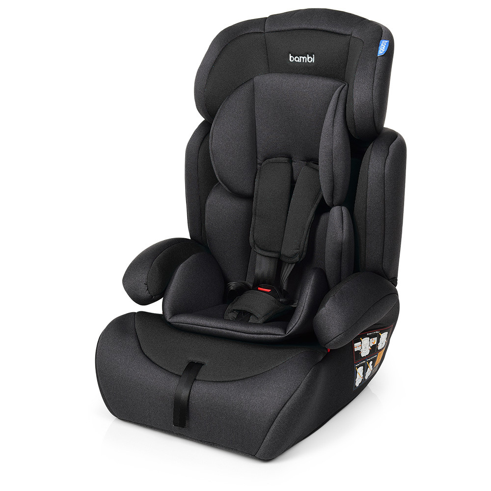 Автокрісло-бустер 2 в 1 для дітей від 1 року до 12 років Bambi M 3546 Black чорне