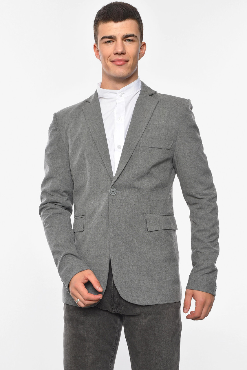 Піджак чоловічий однотонний сірого кольору 191664M, фото 1