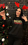 Утеплений новорічний світшот жіночий на флісі світшот з новорічним принтом практичний світшот великі розміри, фото 3