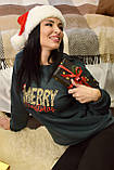 Утеплений новорічний світшот жіночий на флісі світшот з новорічним принтом практичний світшот великі розміри, фото 4