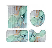 Набір килимків і шторки для ванної кімнати та душу, комплект шторки і килимки у ванну, бірюзовий колір 4957223