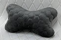 Подушка в машину під голову з алькантари Lux Великі темно-сірі стільники