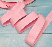 Репсова стрічка 2,5 см з білою смужкою, рожевий, метр, Рожевий