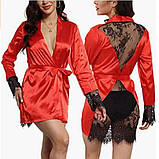 Атласний жіночий короткий халат – стильний халат з мереживом для дому, подарунок для коханої, фото 10