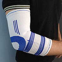 Бандаж ліктя з бинтом біло-синій 830